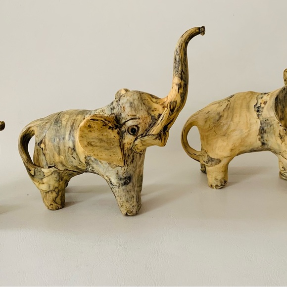 Vintage Marbled Clay Composite Elephant Sculpture Figurines Folk Art Shelf Decor - Picture 9 of 9